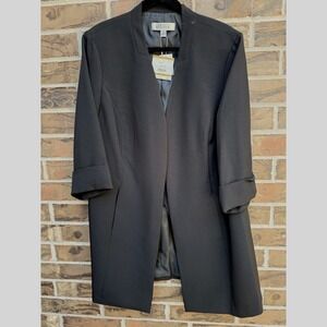 Kasper Womens Black Open Front Topper Jacket 3/4 Sleeve Plus Size 16W